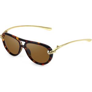 Oversized Aviator Sunglasses for Women with Gold Temples Trendy Large Big Double Bridge 2026 Designer Ladies Shades (A- Tortoise/Brown)
