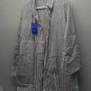 Women's Spring Button Down Cotton Linen Shirt Dress Summer Loose Fit Flowy Side Slit Stripes Maxi Shift Dress, Size XXL