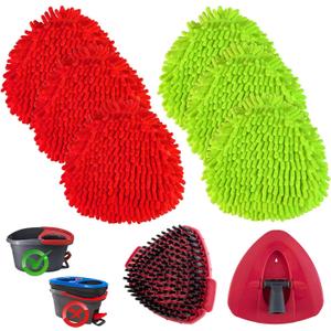 6 Pack Mop Heads Replacements for Ocedar, Replace Head for o Cedar Easywring 1 Tank, Spin Mop Replacement Head, 1 Pack Scrubber Head and 1 Mop Base