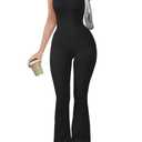 OQQ Women Yoga Jumpsuits Ribbed Crew Neck Sleeveless Bell Bottoms Flare Jumpsuits S