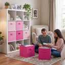 GRANNY SAYS Cube Storage Bins, 13x13 Cube Storage Organizer, Fabric Collapsible Storage Bins with Handle, Storage Cubes for Shelves, Closet, Pink Gradient, 6-Pack