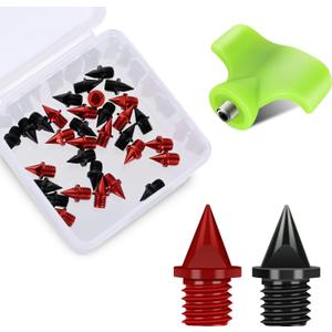 1/4 Inch Carbon Steel Track Spikes, 32 Pieces Lighter Weight Spikes Track Shoes, Each Nail Weighs Only 0.47 Grams, Used for Track and Field Sprinting or Cross Country (Black+Red)