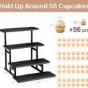 Cupcake Stand for 50 Cupcakes 4 Tiered Tray Stand for Food Cookie Wooden Dessert Display Risers for Party Wedding Buffet Stepped Risers Display Stands for Vendor Farmers Market Display, Black