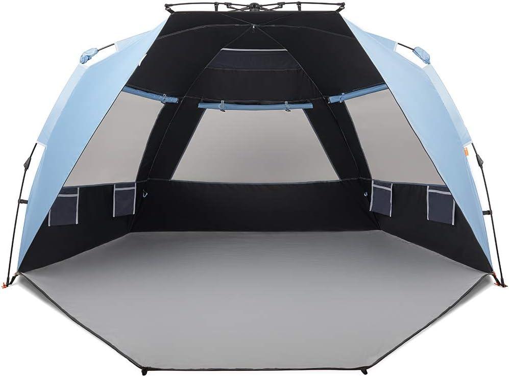 Easthills Outdoors Instant Shader Dark Shelter XL Beach Tent 99" Wide for 4-6 Person Sun Shelter UPF 50+ with Extended Zippered Porch Sky Blue