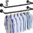 OROPY Industrial Pipe Clothes Rack Wall Mounted Set of 2, 38.4 inches Heavy Duty Iron Pipe Clothing Garment Rail, Multi-Purpose Clothing Hanging Rod for Laundry Room and Closet Storage
