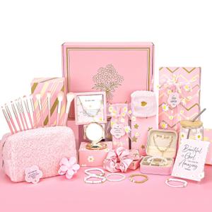 9 PCS Trendy Stuff Gifts for Tween & Teen Girls, Valentine's Day Gift Box makeup kit & makeup set, Birthday Gifts for Granddaughter Daughter Niece Ages 8-16, with Empowering Tasks (pink)
