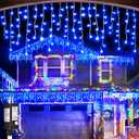 99ft Blue Christmas Lights Outdoor, 1216 LED Icicle Lights for Outside House with Clear Wire 8 Modes Timer, Plug in Waterproof for Home Holiday Eaves Yard Party Tree Room Wall Indoor Decoration