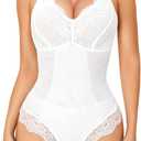 Vorcy Lace Bodysuit for Women Tummy Control Backless Top V-Neck Shapewear Bodysuit (XX-Large, White)