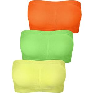 Women Bandeau Bra Padded Strapless Bralette Bra Seamless Bandeau Tube Top Bra (Large, Orange, Lemon Green, Lemon Yellow)