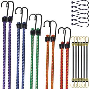 Bungee Cords with Hooks (22PCS Set), 8mm Heavy Duty Bungee Cord, 2×12″ 2×18″ 2×24″ 2×36″ 2×48″, Mini Bungee Cords 6PCS & Ball Bungee 6PCS, Outdoor, Cargo, Tarp, Tent Use