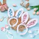 4 Pcs Easter Bunny Ears Headbands with Bow Tie set Sequins Bunny Ears Hairbands Easter Adjustable Bowties Glitter Colorful Rabbit Headbands Costume for Girls Boys Hair Accessories Easter Birthday