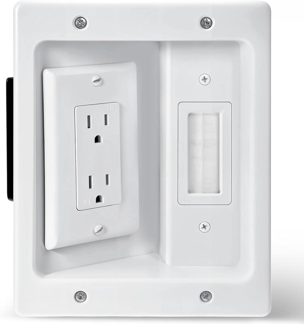 Recessed TV Outlet Box, Dual Outlet Power Cable Management Outlets in Wall Media Box, Low Voltage Wires Hider Kit Electrical Accessories for Saving Home Theater & Office Space