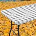 Smiry Rectangle Picnic Table Cloth, Elastic Waterproof Fitted Vinyl Tablecloths, Flannel Backed Buffalo Plaid Table Covers for Dining, Camping, Outdoor (White and Grey, 36" x 60")