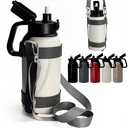 46oz 1.3L Double Wall Stainless Steel Vacuum Insulated Water Bottles with Straw and Adjustable Strap, Large Metal Canteen for Sport Gym Fitness Camping Outdoor Workout, Beer Growler Container (White)