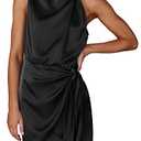 PRETTYGARDEN Women's Short Formal Satin Dress Summer Sleeveless Mock Neck Tie Waist Cocktail Party Dresses (Black,L)