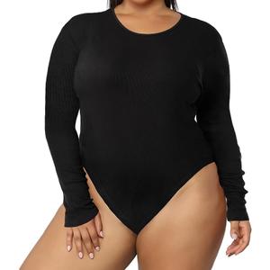 Moon Wood Plus Size Long Sleeve Bodysuit for Women, Crew Neck Bodysuits Tops for Curve Women, 2XL