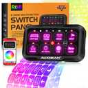 Auxbeam Switch Panel AR-800 Bluetooth 8 Gang Switch Panel RGB Switch Pod Backlit Manual Control w/Toggle Momentary Pulsed 12V-24V Panel Controller for Boat Car Truck RV UTV Waterproof
