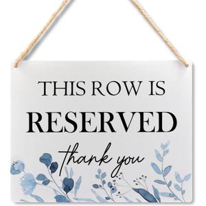 Ryeolo Reserved Row Signs for Wedding, This Row is Reserved Wood Hanging Signs, Reserved Seating Signs, Wedding Reserved Signs for Chairs, 10.2x7.8 Inches (Dusty Blue)