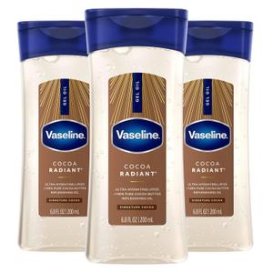 Vaseline Intensive Care Cocoa Radiant Pack of 3 for Glowing Skin Body Gel Oil Made with Pure Cocoa Butter + Replenishing Oils 6.8 oz