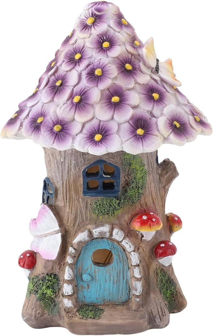 Fairy Garden Accessories Outdoor Statues, Resin Waterproof Large Gnome Solar Powered Lights Sculptures Mushroom House Decor for Outdoor Garden Lawn Balcony Yard