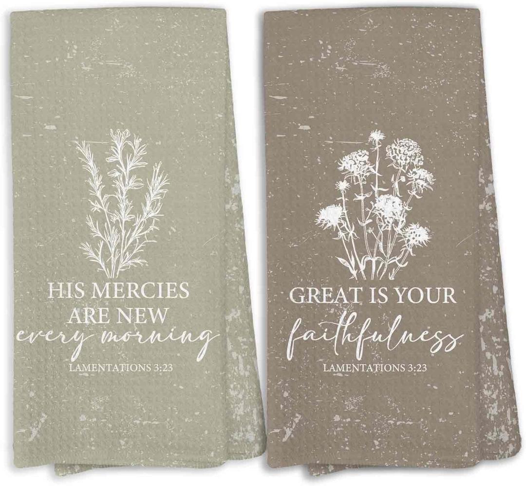 Christian Kitchen Towels Set of 2, Bible Verse Spiritual Decor,Boho Bible Verse Scripture Lamentations 3 23 Hand Towel for Bathroom, Christian Gifts for Women