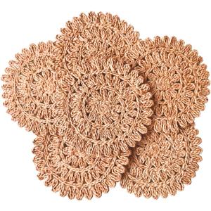 13.8 Set of 6 Flower Woven Placemats from Natural Corn Husk, Boho Wicker Place mats, Rattan Round Placemats for Farmhouse and Spring, Summer Parties