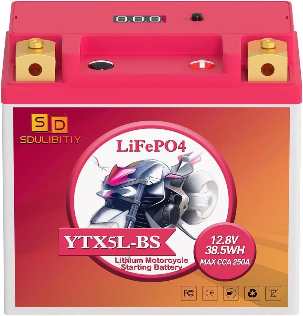 YTX5L-BS Lithium Motorcycle Battery LiFePO4 Powersport 12.8V 3Ah 250CCA Replacement Motorcycle, ATV, UTV, Scooter, 4 Wheeler