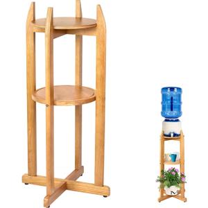 Natural Solid Wood Water Dispenser Floor Stand (32.8" Hight-11.2" Wide) Drink Dispenser Floor Stand with 2 Round Shelfs Included for 1-5 Gallon Water Bottles/Crocks, Water Jug (Natural Wood Color)