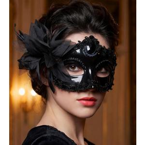 Black Masquerade Mask, Venetian Antifaz for Parties, Flower Lace Elegant Party Costume Accessories