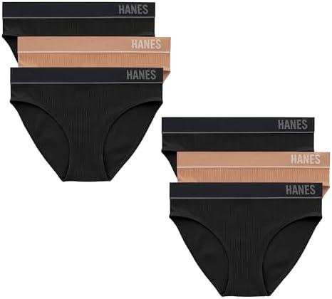 Hanes Women's Originals Seamless Stretch Rib Bikini Panties Pack, Assorted Colors, 6-Pack, M
