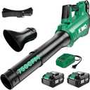 KIMO Cordless Leaf Blower with Battery and Charger, 750CFM 220MPH, 4 Speeds w/Turbo Mode, Brushless Motor, 3 Extended Tube, 2x4.0Ah Battery Powered Leaf Blowers for Lawn Care Patio Cleaning Wet Leaves