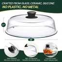 2 in 1, Glass Microwave Splatter Cover for Food & Microwave Place Mat, Plate Splatter Guard Lid with Easy Grip Silicone Handle Knob, Borosilicate Glass with Vent Hole, Food Grade, No Plastic, 10in