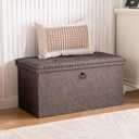 30 Inches Storage Ottoman Bench, Foldable Foot Rest with Rivet Design, 15 x 30 x 15 Inches, End of Bed Bench Footstool, Storage Chest, Load up to 330 lb, for Living Room, Bedroom, Entryway, Oak Brown