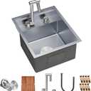 TORVA RV Kitchen Sink, 15 x 18 x 9 Inch Undermount Bar Sink 16 Gauge Stainless Steel Single Bowl Sink with Foldable Faucet Cutting Board, Grey