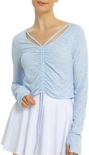 Women Long Sleeve Shirt Sun Shirt Drawstring Ruched Summer Tops Silky Soft Quick Dry Shirts for Casual Athletic Outfits L