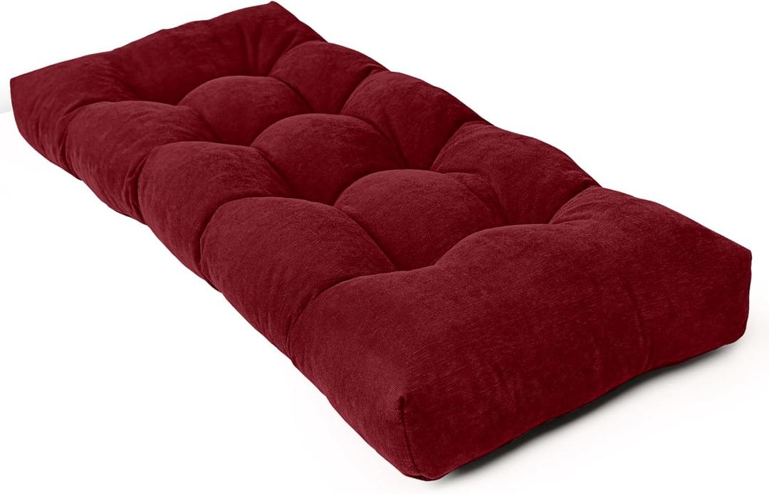 Bench Cushion 45 Inch - Chenille Fabric, High-Density Foam, Non-Slip Bottom, Soft Durable Indoor Tufted Long Seat Cushion for Window Garden Furniture (Red, 45x18x4 Inch)
