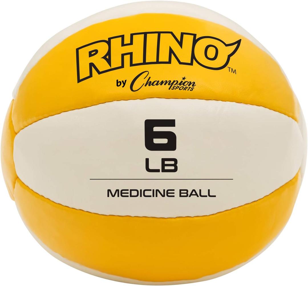 Champion Sports Exercise Medicine Ball, 6-7 lbs, Leather with No-Slip Grip, Weighted Med Ball for Weight Training, Stability, Plyometrics, Cross Training, Core Strength, Heavy Workout Ball