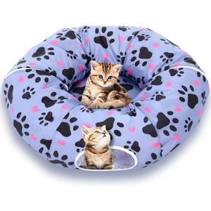 Large Cat Tunnel Bed for Indoor Multifunctional Cat Donut Tunnel Claw Design with Dangling Balls for Small Medium Large Cats Kitten Rabbit Puppies Christmas Party Gifts