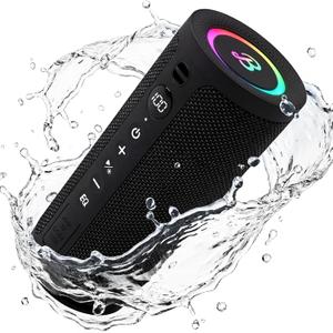 BassBloom Roar 3 Portable Bluetooth Speaker,20W Powerful Sound with JIKE Bass,IPX6 Waterproof,24H Playtime,Bluetooth 5.4,RGB Lights,Wireless TWS Pairing,Outdoor for Camping and Beach (Black)