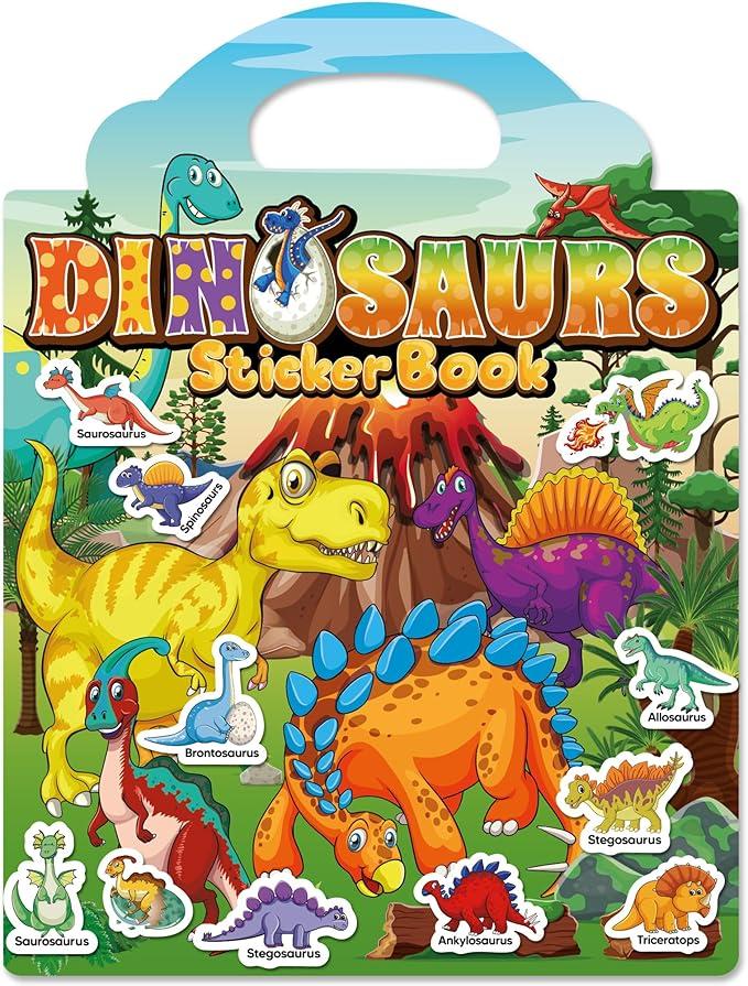 Reusable Sticker Book for Toddlers 2-4 Years, Stickers for Kids, Toddler Craft Activities, Toddler Travel Toys Ages 2+ Boy Girl Birthday Gifts (Dinosaur)