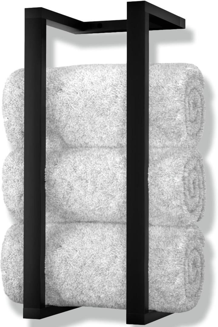 Bamboo Towel Racks - Vertical Wood Towel Rack Bamboo Bathroom Accessories, Storage, Wall Towel Rack for Rolled Towels for Bathroom Furniture, Spa Furniture and Decor (Black, Medium)