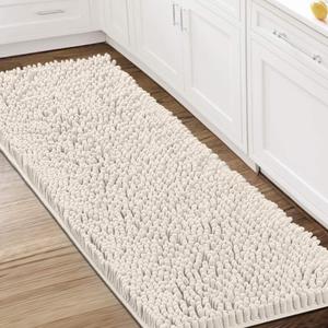 H.VERSAILTEX Bathroom Rugs Bath Mats Non Slip Chenille Bathroom Runner Rug 59x20 Extra Soft and Absorbent Shaggy Rugs Washable Dry Fast Plush Area Carpet Mats for Bath Room, Tub - Ivory