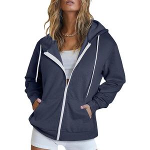 Dokotoo Women's Full Zip Up Hoodie Long Sleeve Hooded Sweatshirts Pockets Jacket Coat for Women (Medium, A Navy Blue 2)