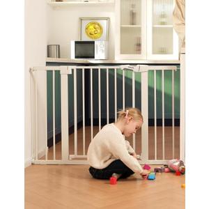 Babelio Metal Baby Gate, 29-43" Auto Close Easy Install Pet Gate PressGuard P7, Extra Wide Walk Thru Child Safety Gate, 30" Tall Pressure Mounted Dog Gate for Doorways & Stairs, White