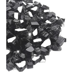 NUPICK 20 Pound Fire Glass, 1/2 Inch Reflective Fire Glass, Fit with Fire Pit and Fireplace, Black