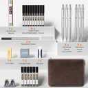 30PCS Silver Metal Mechanical Pencil Set in Leather Case, 0.5/0.7/0.9/2.0mm Art Drafting Pencils with 16 Tubes Graphite Leads (6B 4B 2B HB 2H 4H) & Colored Refills for Sketching, Drawing, Writing