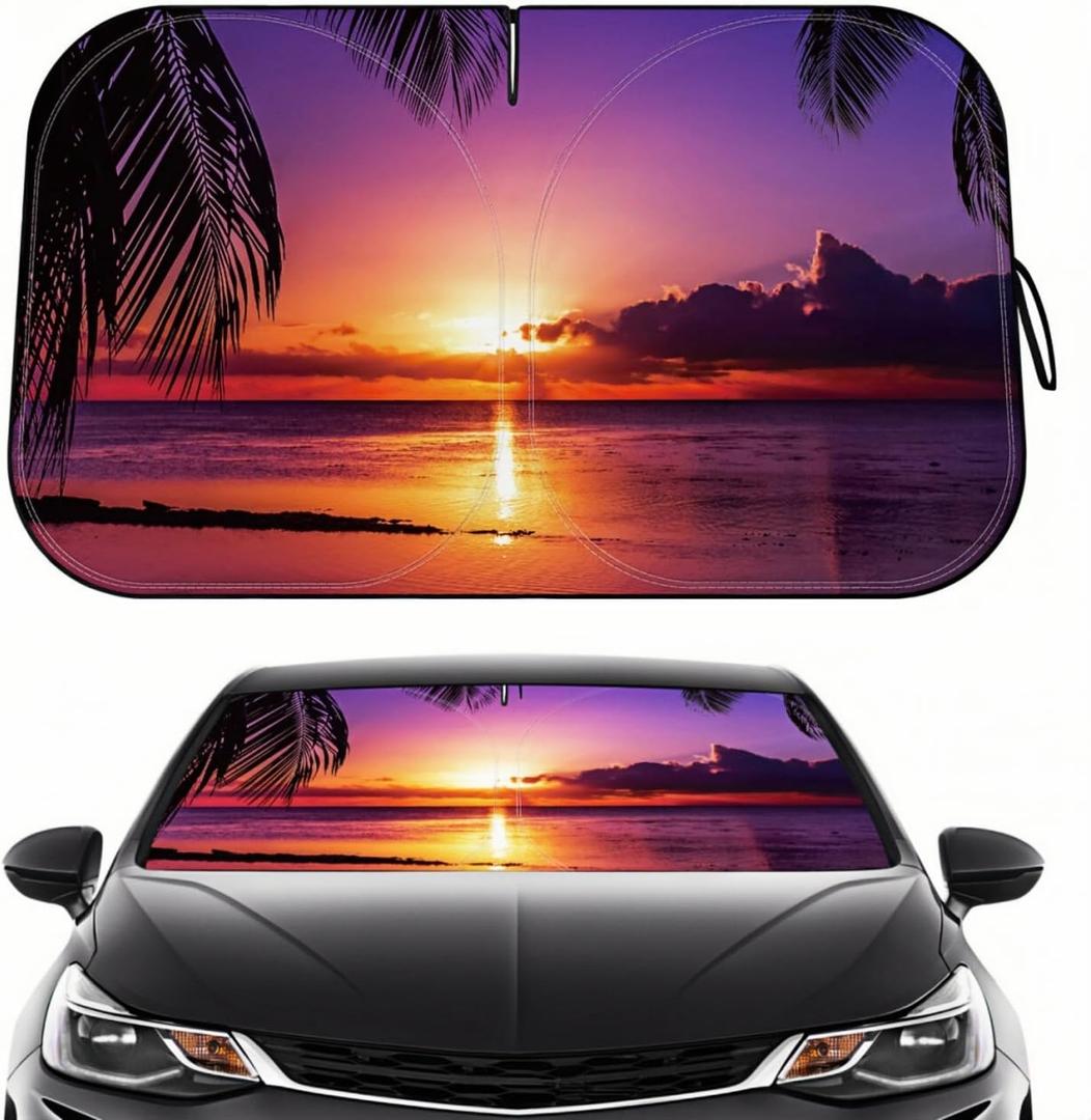 Car Windshield Sun Shade - Reflector Sunshade Offers Ultimate Protection for Car Interior, Cool Reflective Sun Blocker Fits Small Sedans, Mini SUVs