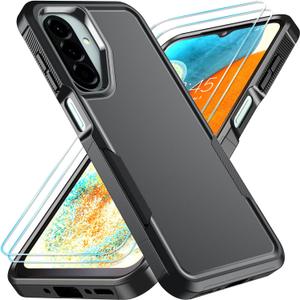 Compatible with Samsung Galaxy A26 5G Case with HD Screen Protector, Heavy Duty Rugged Full-Body Shockproof Bumper Military Grade Protection, Black