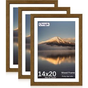 14x20 Poster Frame, Display Pictures 12X18 with Mat or 14x20 Without, Wall Hanging Frames, Rustic Brown, 3 Pack