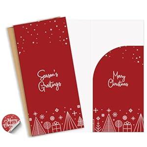 Season's Greeting Christmas Money Cards with Envelopes Set - 20 Cards 3.2x6.7 Inches, 20 Kraft Envelopes, 24 Stickers, Money Holders for Cash, Gift Cards, Smudge-Free, Blank Inside